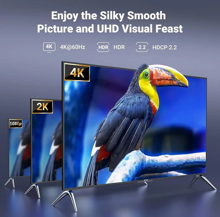 موزع HDMI رباعي المنافذ من UGREEN، يدعم دقة 4K بمعدل 60 هرتز، منفذ HDMI 2.0، مدخل واحد، أربعة مخارج، عرض نطاق ترددي 18 جيجابت في الثانية، يدعم دقة UHD وFull HD وتقنية 3D، متوافق مع أجهزة العرض والتلفزيونات وأجهزة العرض.