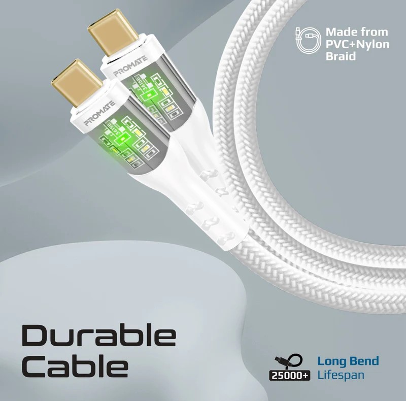 Promate كابل USB-C فائق السرعة بقدرة 60 واط مع غلاف شفاف
