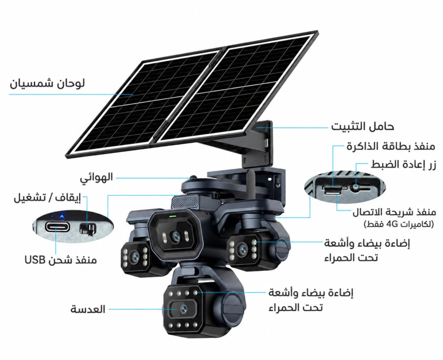 كاميرا M12 متعددة العدسات بالطاقة الشمسية زوم 12X