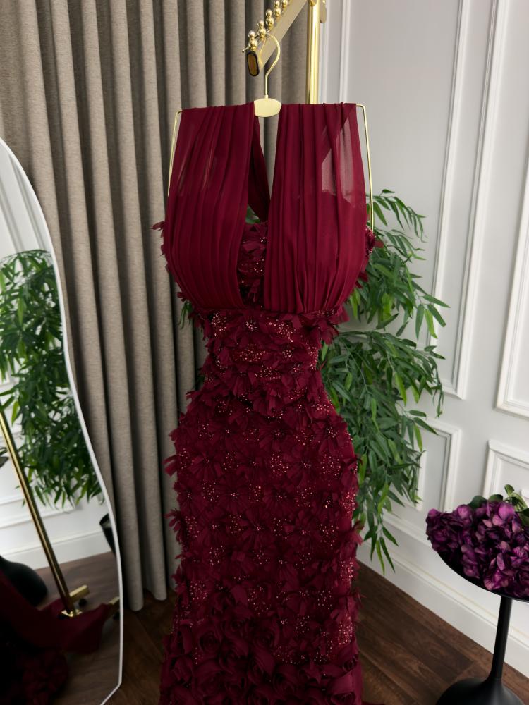 فستان سهره عودي كلفه ورد بطانه كريب باربي