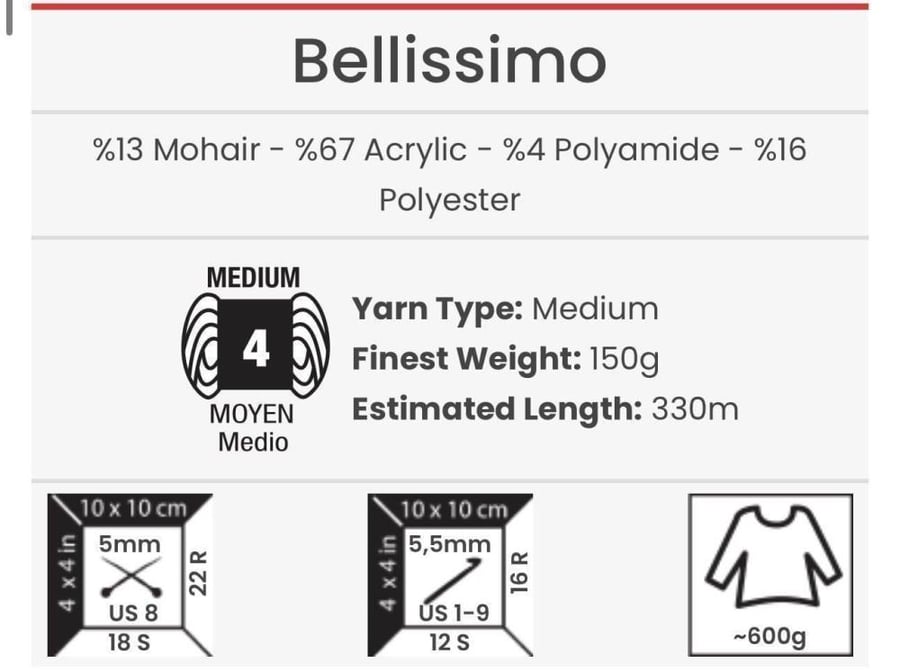 يارن ارت بيليسمو 1412 YarnArt Bellissimo - موهير