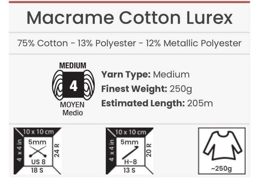مكرمية قطن لوريكس - لمعة 740 Macrame Cotton Lurex