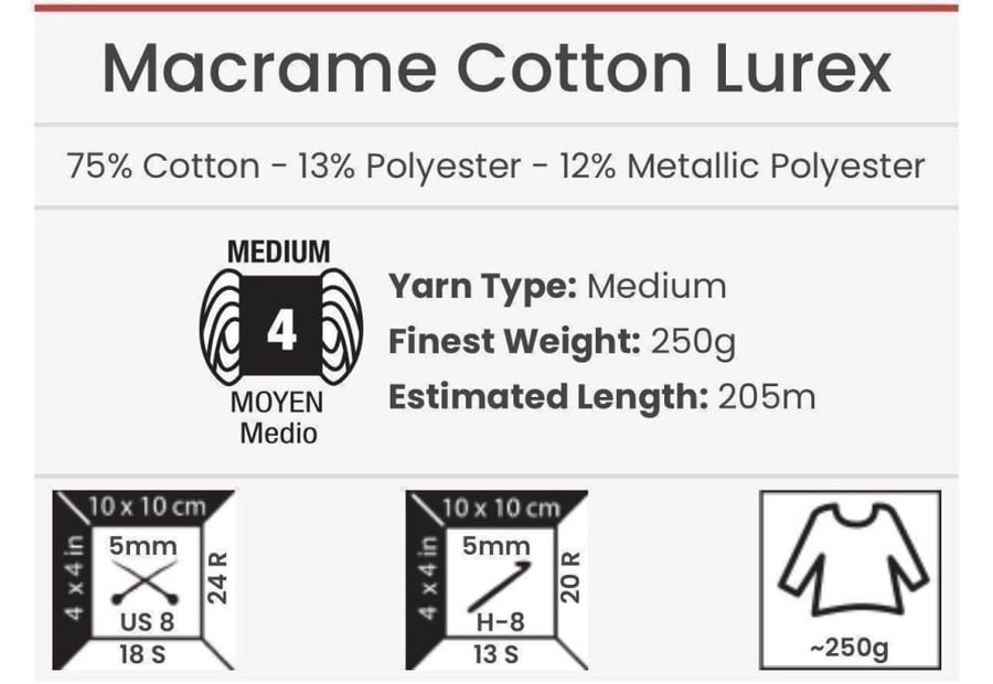مكرمية قطن لوريكس - لمعة 731 Macrame Cotton Lurex