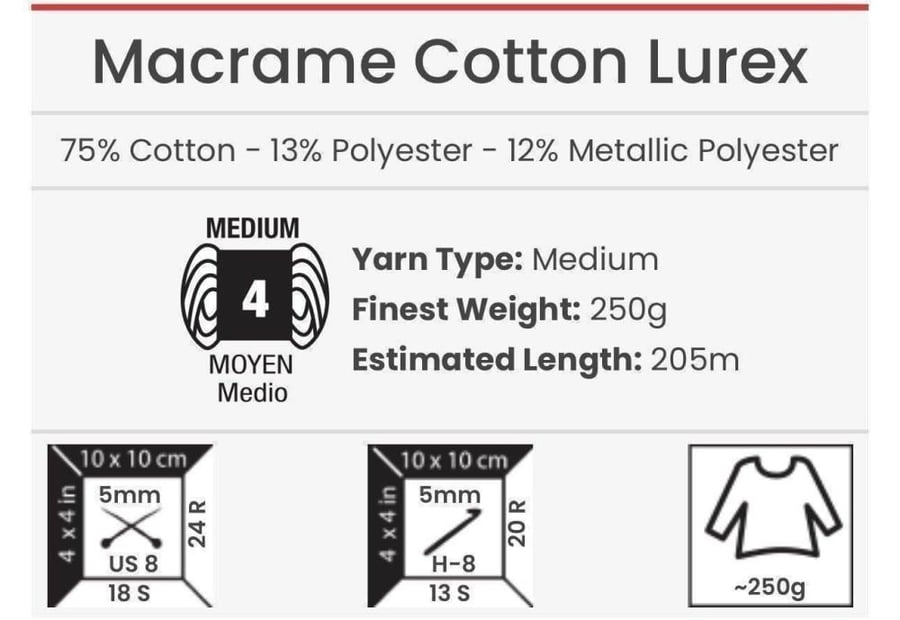 مكرمية قطن لوريكس - لمعة 729 Macrame Cotton Lurex