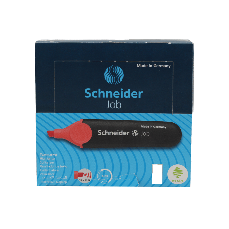 Schneider Highlighter Job Red Bx/10pcs -SN1502 قلم تظهير مشطوف لون احمر