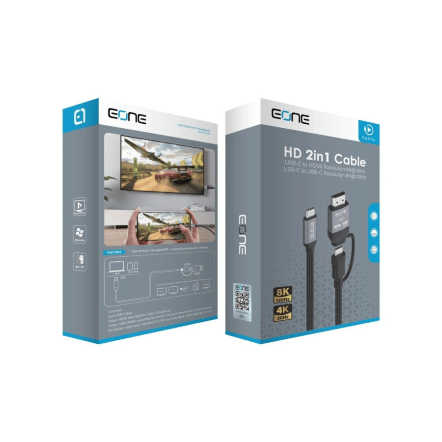 اي ون كيبل 2 في 1 تايب سي الي تايب سي او HDMI