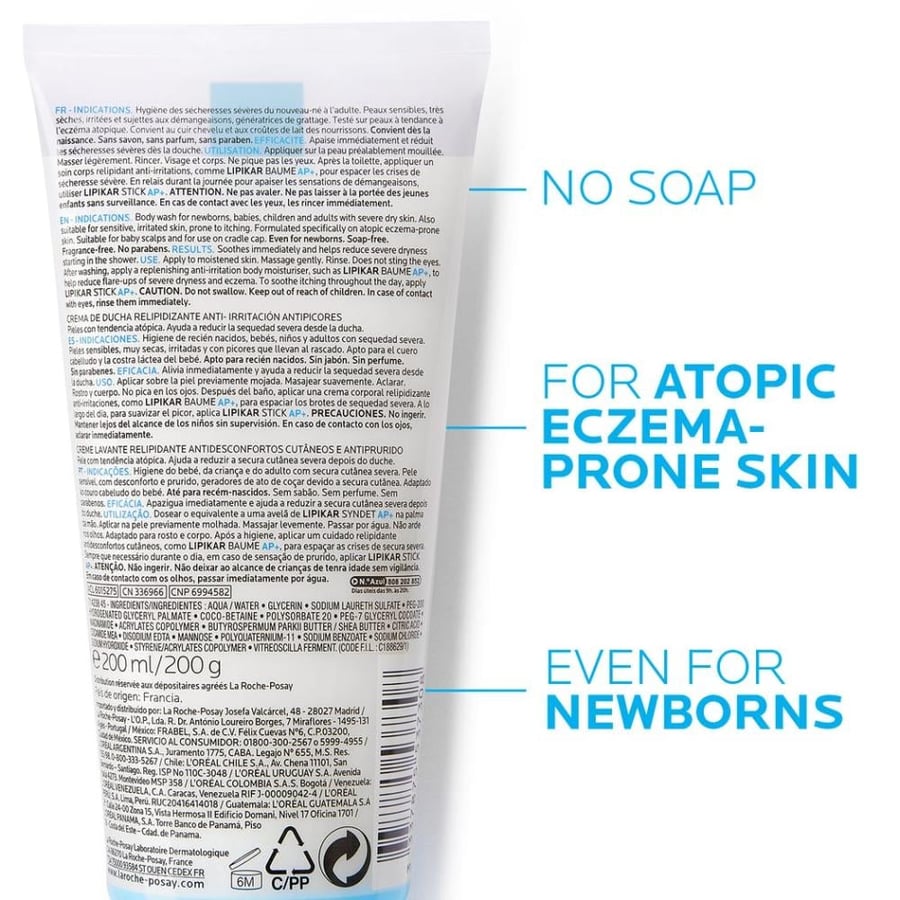 La Roche-Posay Lipikar Syndet AP+ Gentle Cleanser for Dry & Sensitive Skin 200 ml