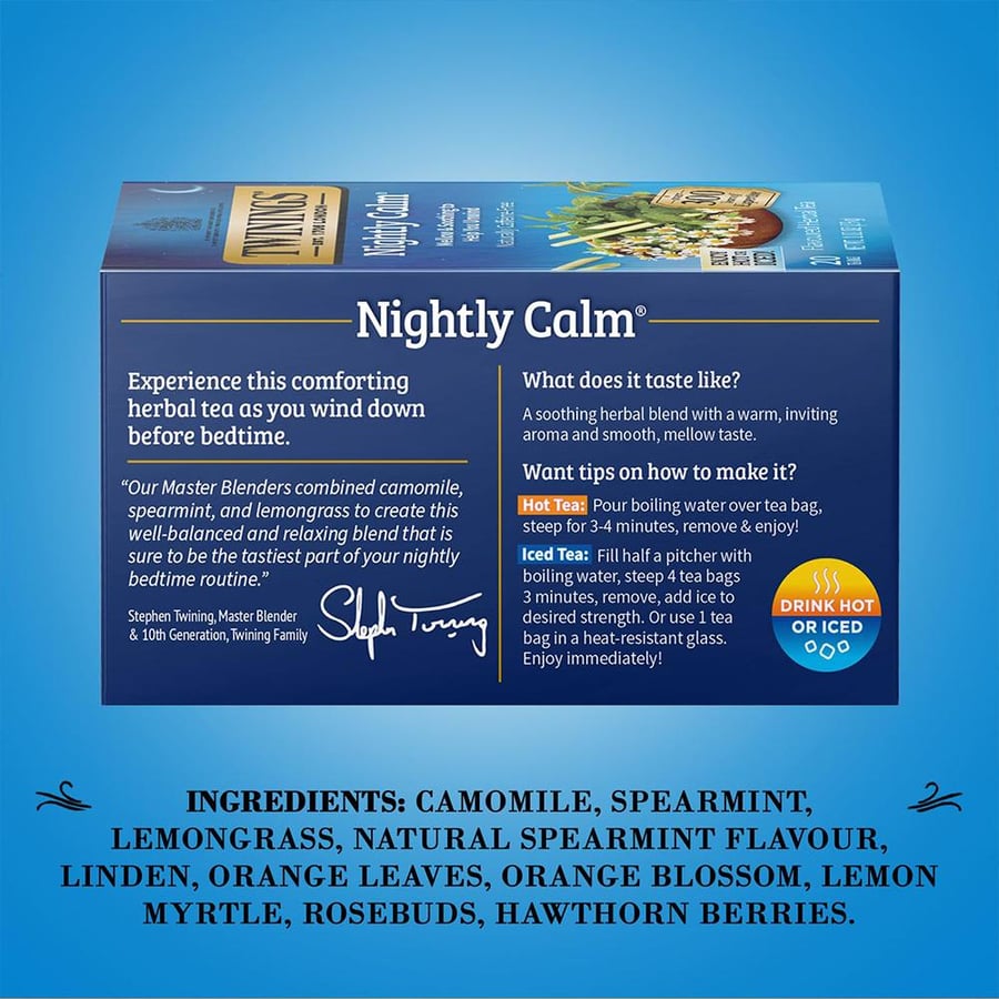 توينينجز، Nightly Calm شاي النوم والإسترخاء، خالي من الكافيين - 29 جم (20 كيس)
