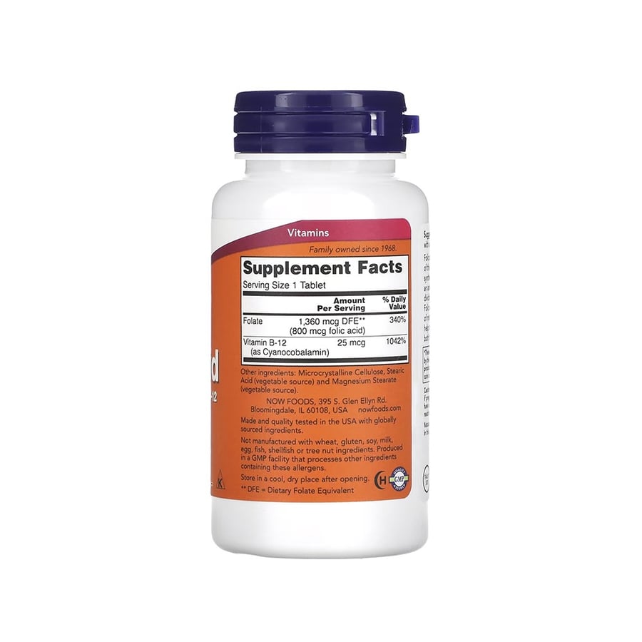ناو، حمض الفوليك، 800 مكجم، مع فيتامين B-12، مكمل غذائي - 250 قرص
