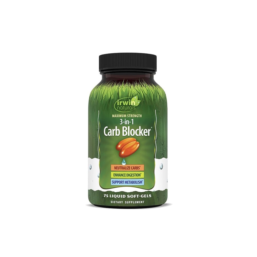 إيروين ناتشورالز, Carb Blocker مثبط الكربوهيدرات، مكمل غذائي لفقدان الوزن بتركيبة 3 في 1، قوة قصوى - 75 كبسولة هلامية سائلة