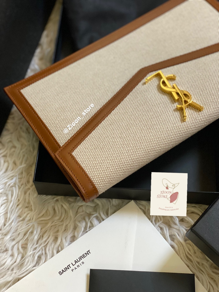 YSL flat pouch canvas and leather
