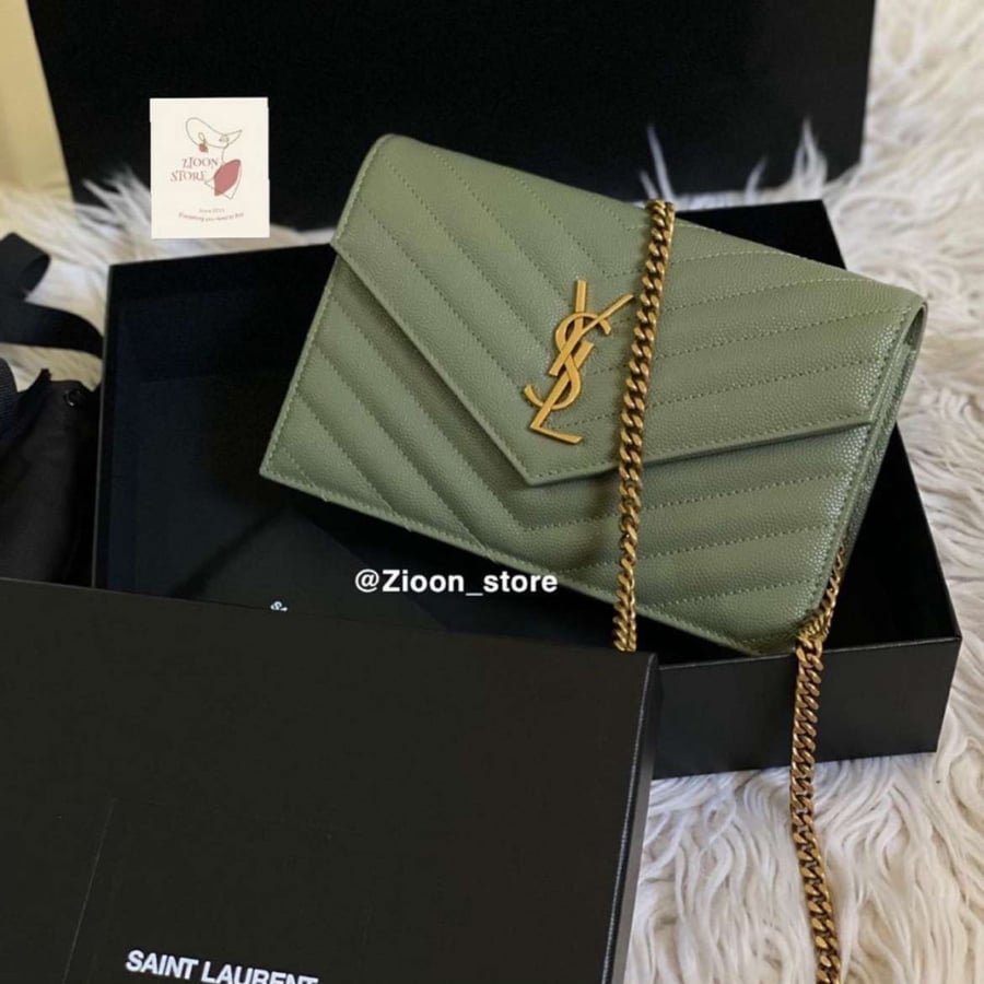 Saint Laurent chain wallet leather green