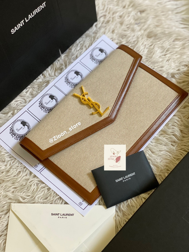 YSL flat pouch canvas and leather