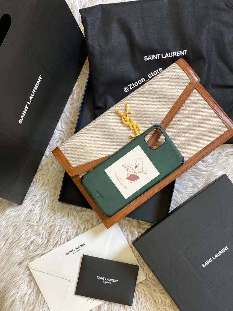 YSL flat pouch canvas and leather