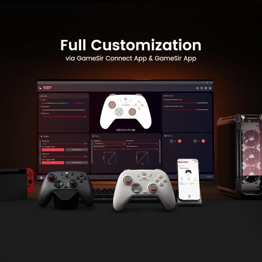 يد تحكم من جيم سير موديل نوفا 2 لايت لكونسول الألعاب سلكية متوافقة مع PC ونينتندو سويتش وأندرويد مع جويستيك هول إيفكت وأزرار ماكرو رمادي