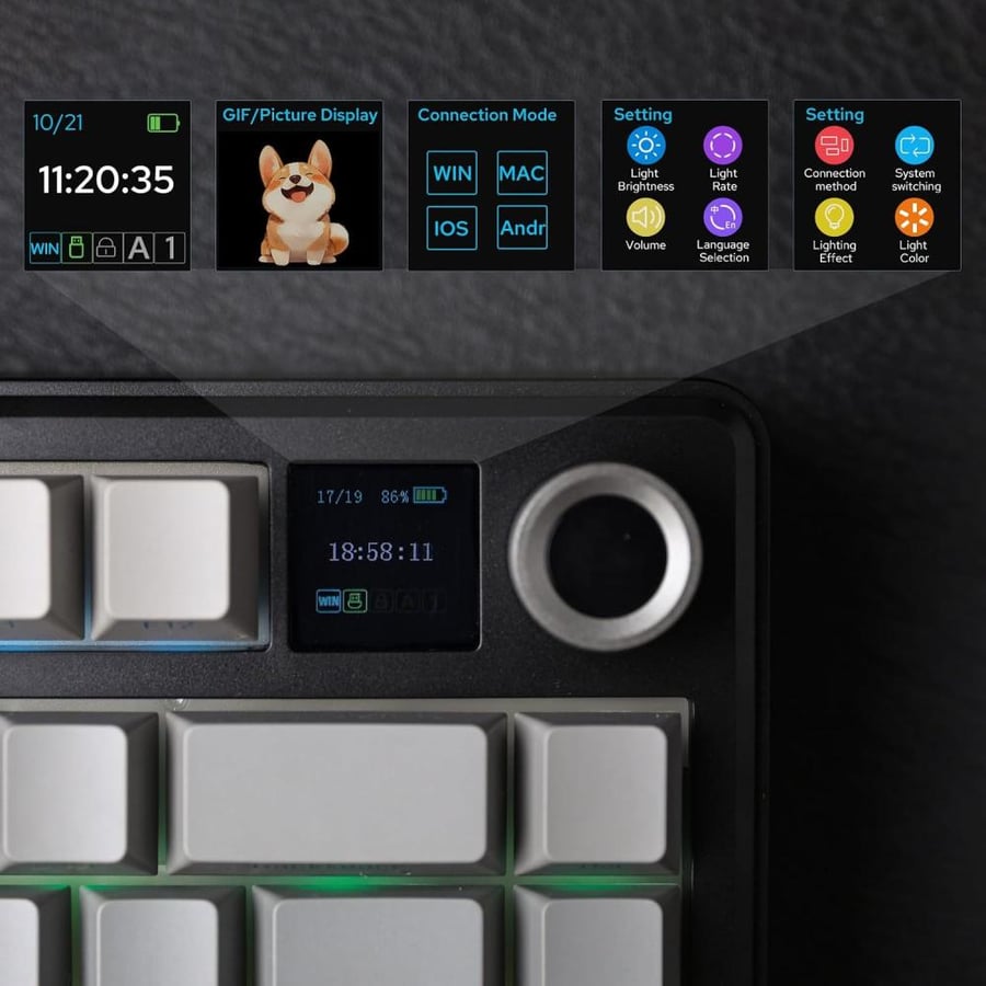 كيبورد إيبوميكر USB F75 ماكس لاسلكي مع إضاءة RGB و مقبض صوت بلون RGB متوافق مع ويندوز و ماك و أندرويد