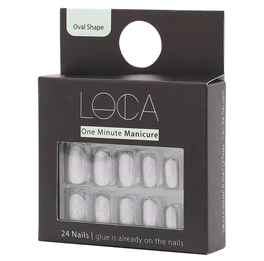 Luca self-adhesive artificial nails, shiny silver color, Loveal shape 3