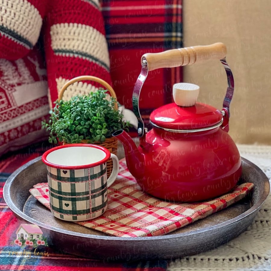 ابريق معدني أحمر سادة enamel teapot