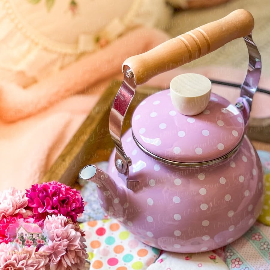 ابريق معدني زهري منقط enamel teapot