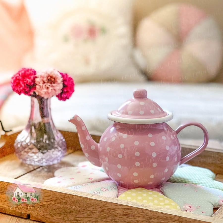 ابريق معدني زهري منقط enamel teapot