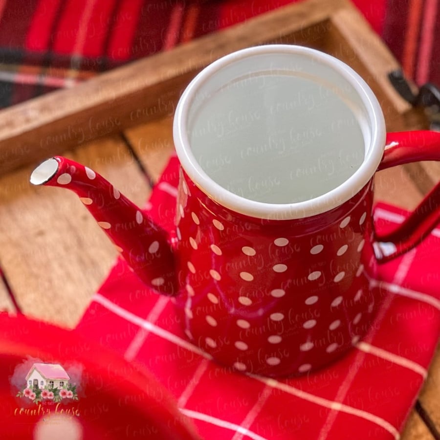 ابريق معدني أحمر منقط enamel teapot