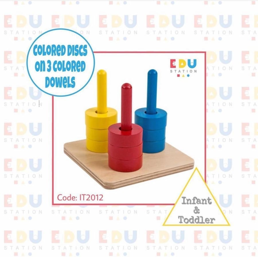 Colored Discs on 3 Colored Dowels - أقراص ملونة على ٣ أعمدة ملونة