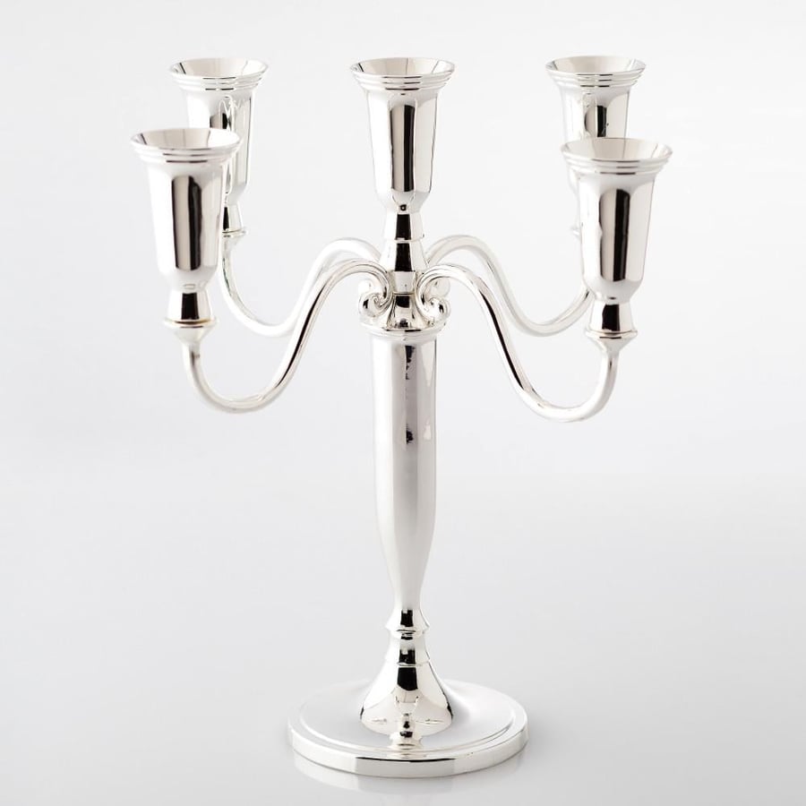 Five-arm silver-colored metal candlestick