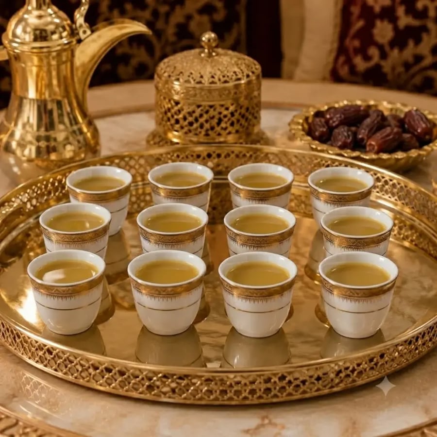 فناجين قهوة سعودي بورسلان وذهبي فاخر 12 قطعة 6 اشخاص