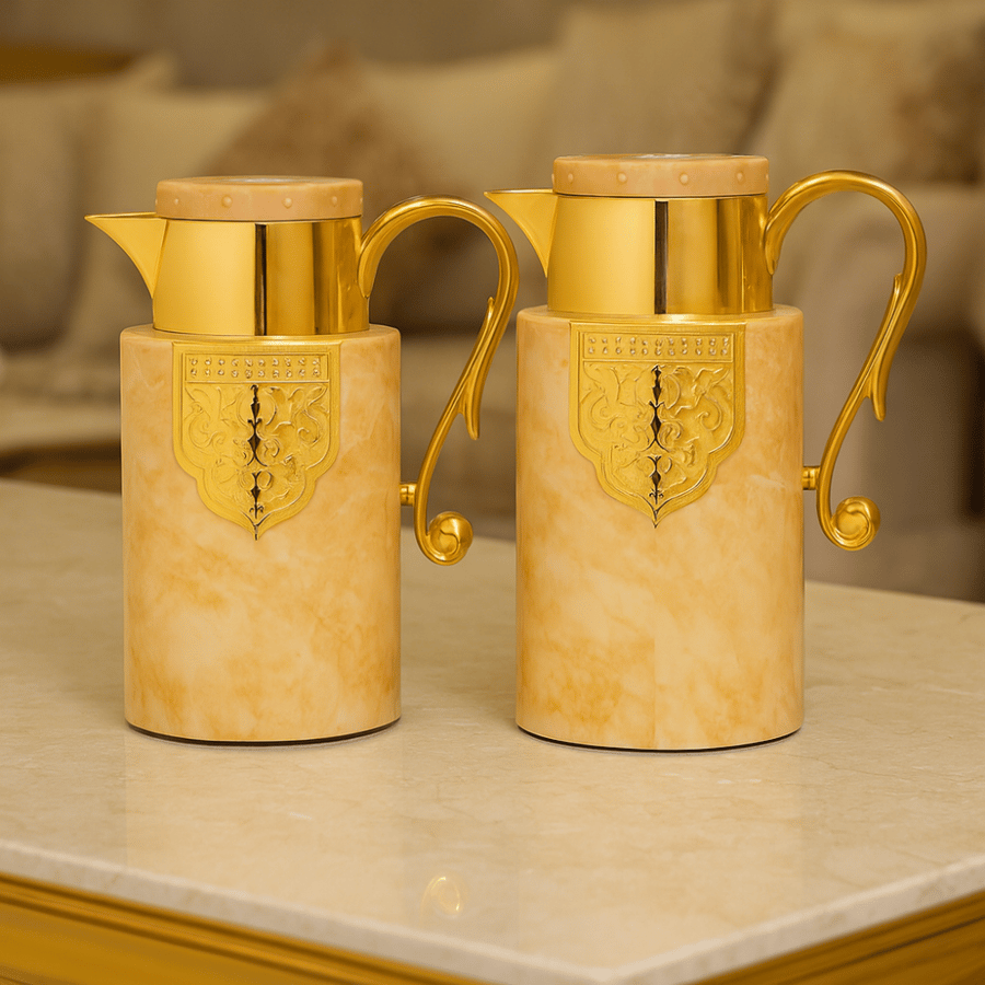 Al Saif luxury beige marble and gold thermos 2 pieces