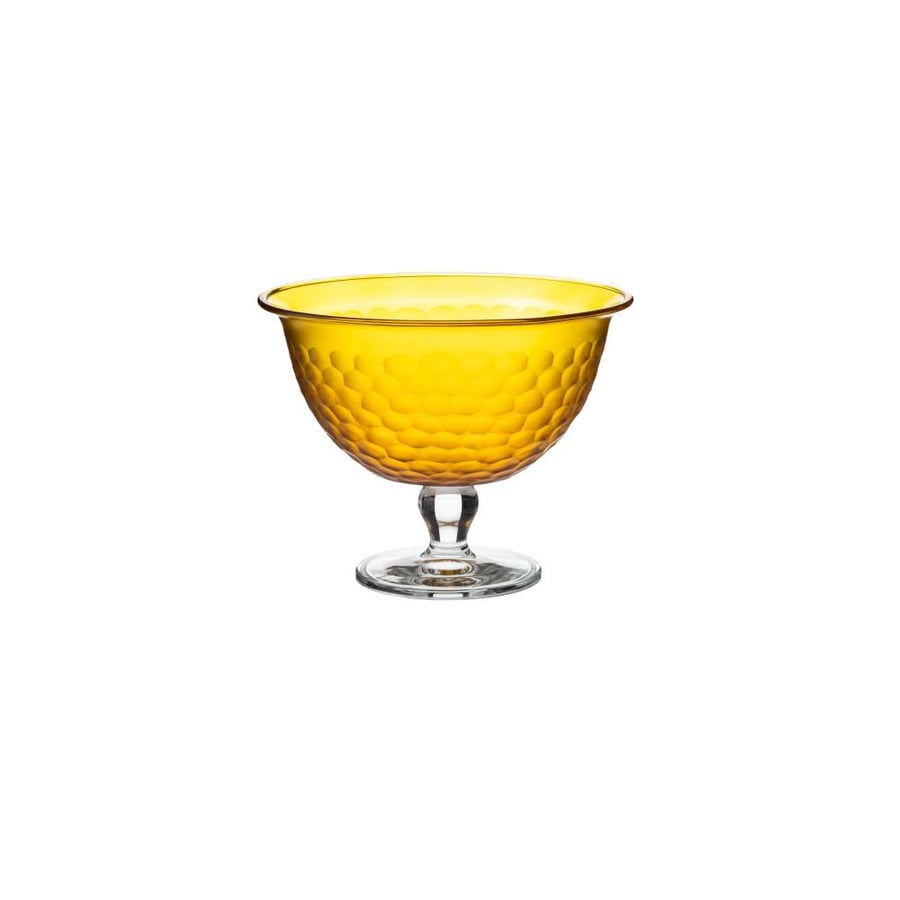 Glass serving plate in honey color with a transparent Turkish base