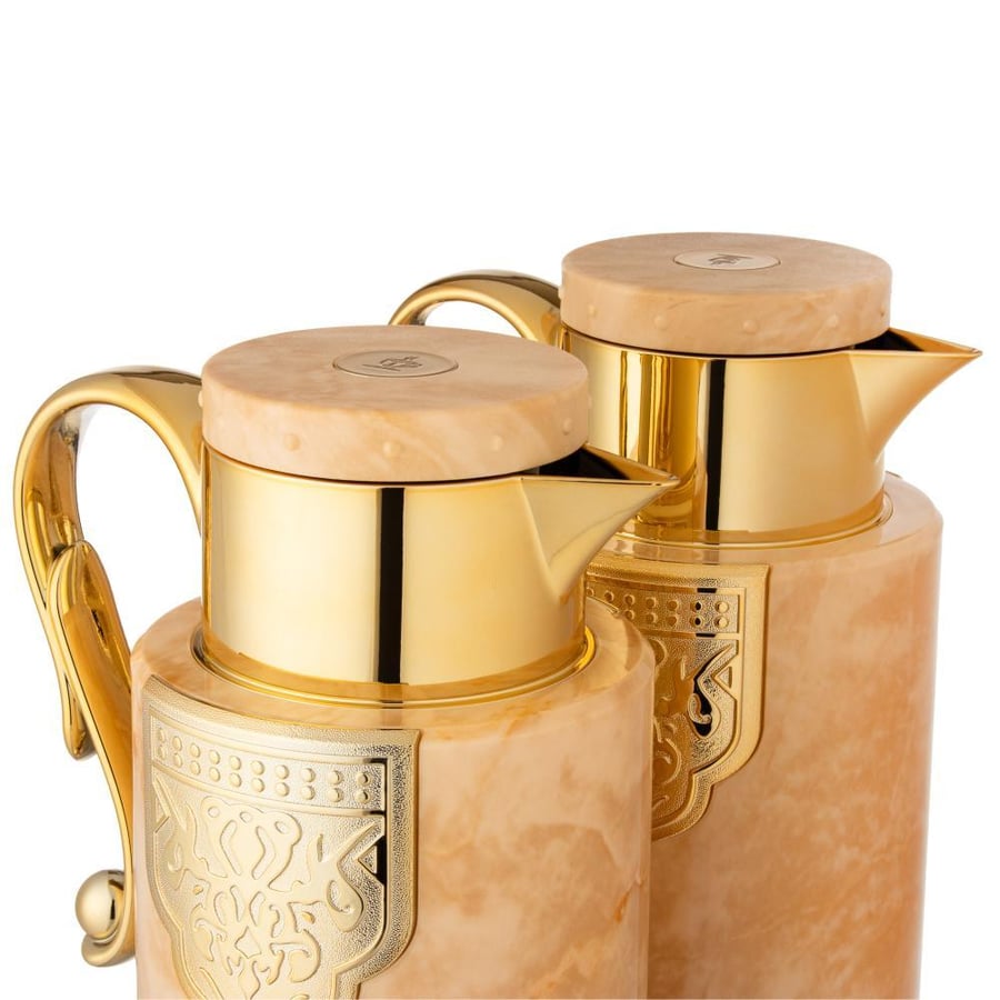 Al Saif luxury beige marble and gold thermos 2 pieces