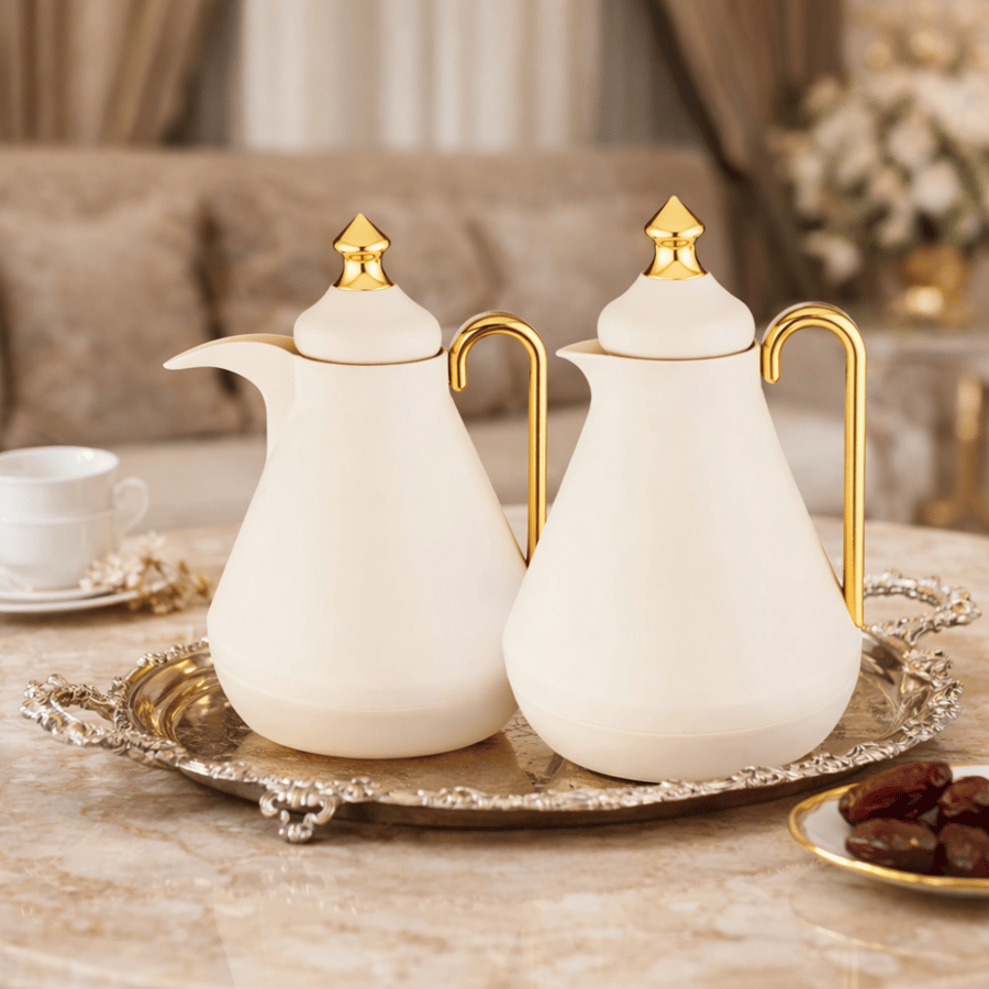 طقم ترمس ودلة هوست سعة 1 لتر سكري ويد ذهبي 2 قطعة