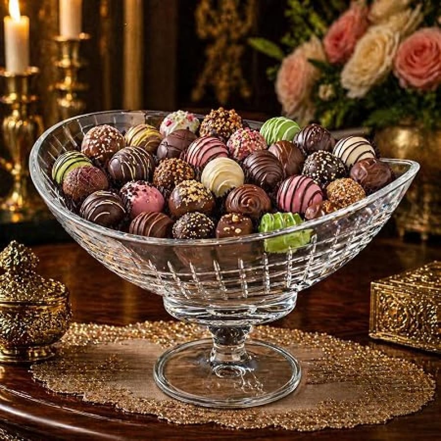 صحن حلاوة كريستال تركي حفر بيضاوي بقاعدة