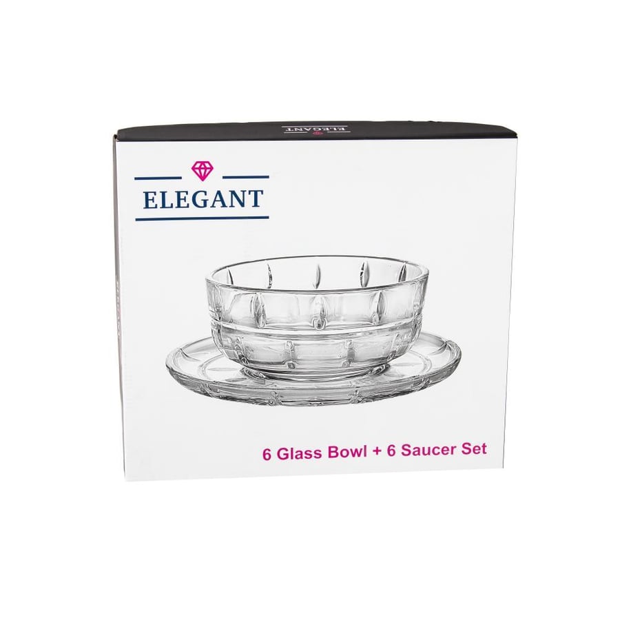 Glass yogurt set with decorated gold plates