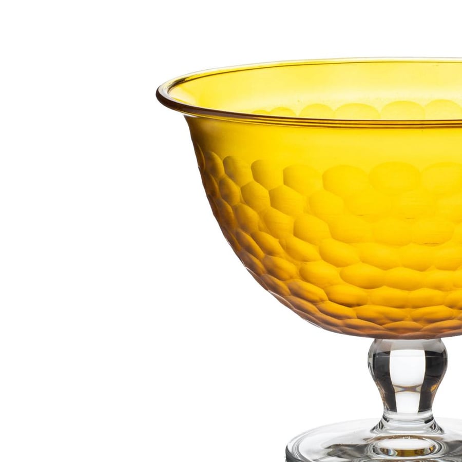 Glass serving plate in honey color with a transparent Turkish base