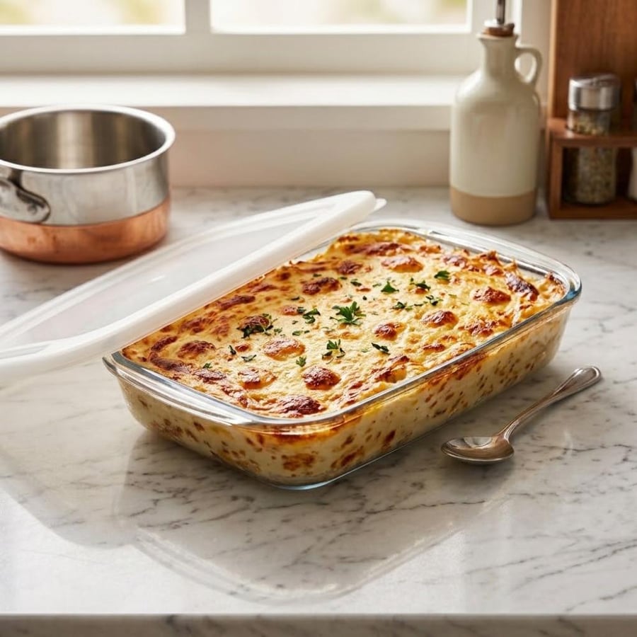 صينية فرن زجاج بغطاء مستطيل سعة 1.6 لتر