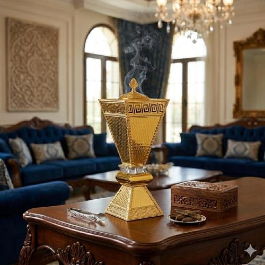 مبخرة فرزاتشي مربع ذهبي فاخر مقاس 30 سم
