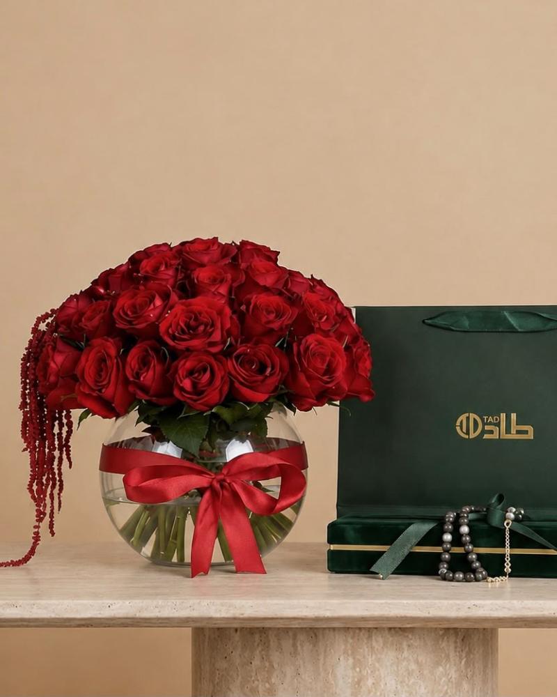 فازة الورد الأحمر & سبحة طاد