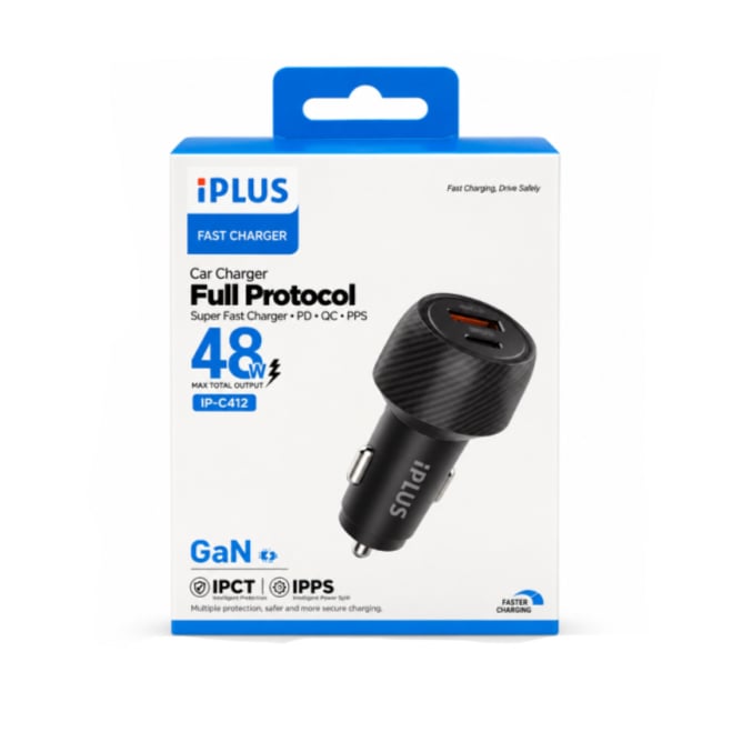 شاحن سيارة آي بلس (iPLUS) موديل iP-C412 بقوة 48 واط