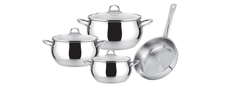 Turkish stainless steel pot set 7 pieces (with lid) glass