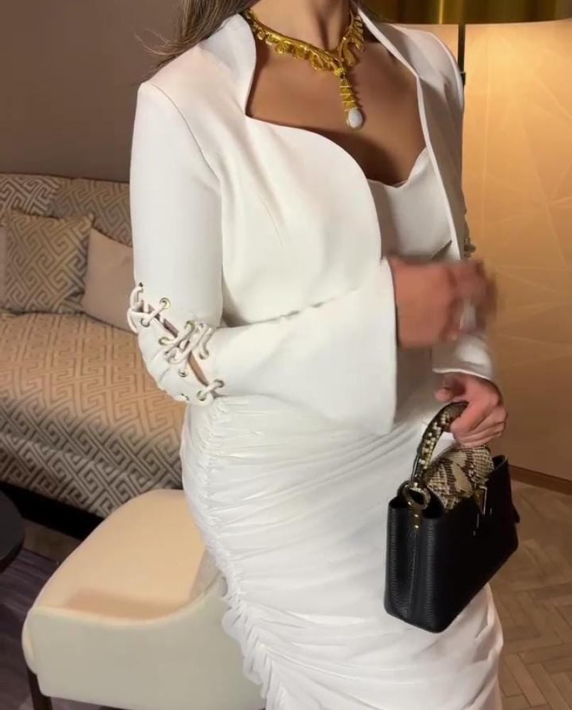 فستان ابيض باربي وشيفون كسرات