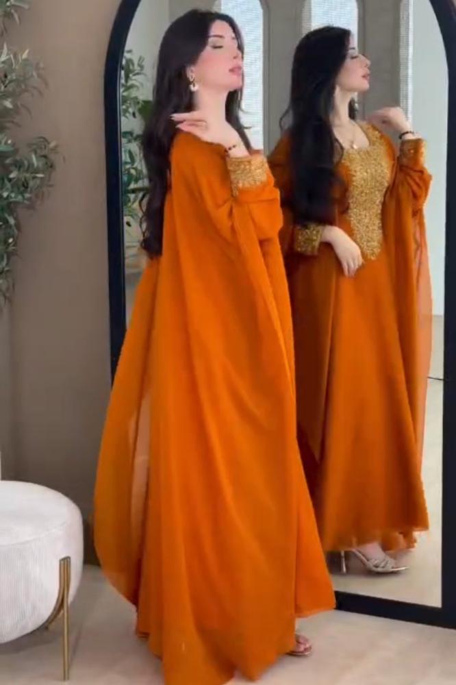 فستان سهرة شيفون جورجيت تطريز يدوي
