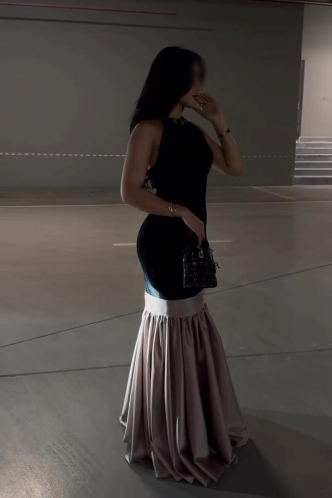 فستان سهرة أوف شولدر أسود فاخر