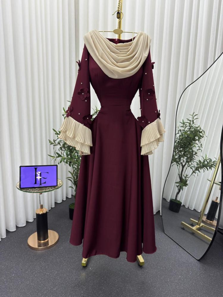 فستان ميدي بلون خمري أنيق