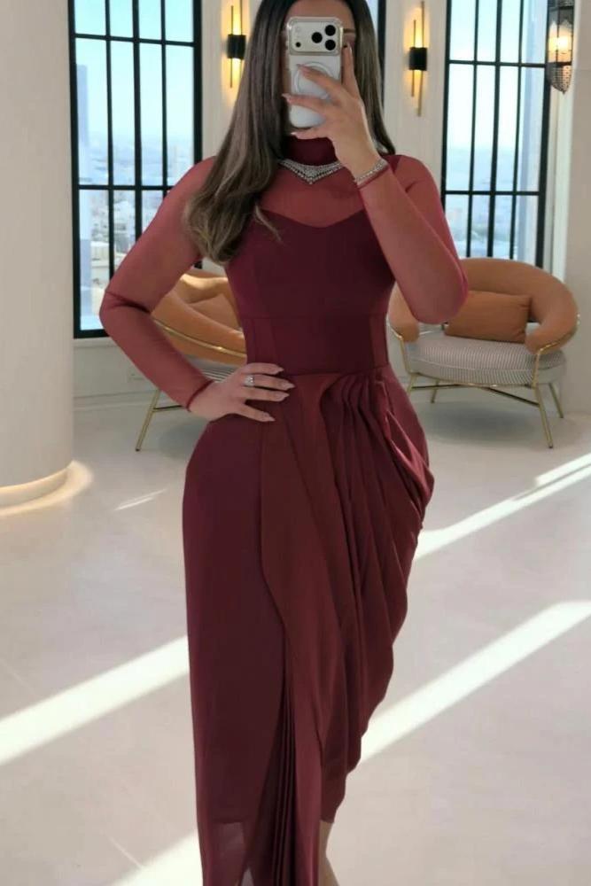 فستان سهرة شيفون بلون عنابي
