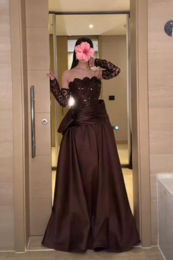 فستان سهرة بني كلفه میکادو