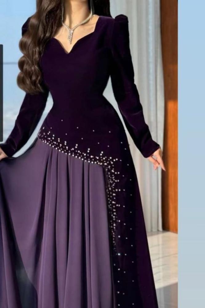 فستان سهرة مخمل وشيفون