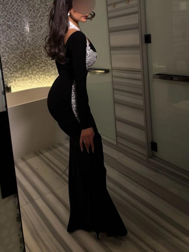 فستان سهرة أسود باربي مع دانتيل فاخر
