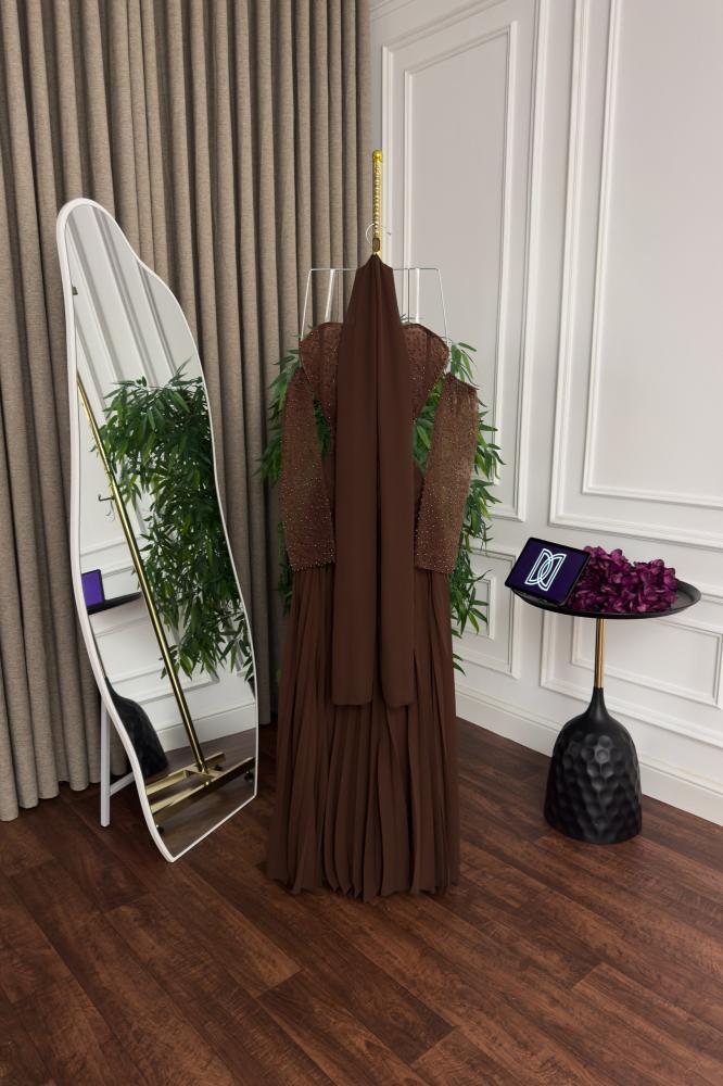 فستان سهره شیفون كم تطريز يدوي بليسا كلوش