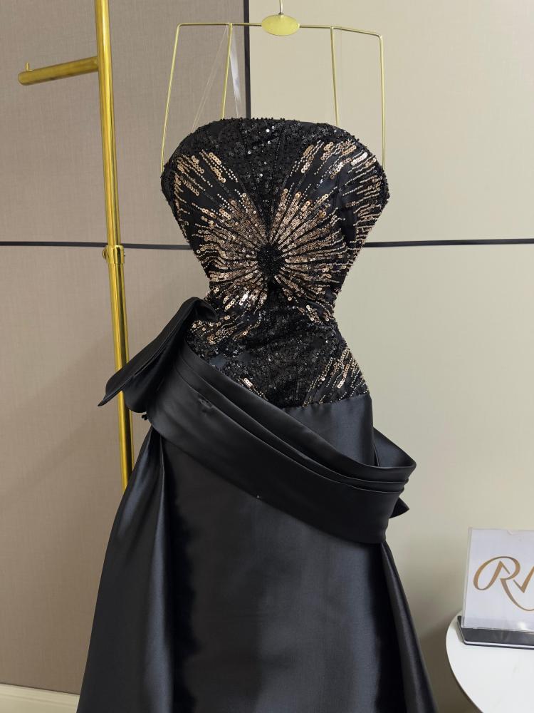فستان سهرة أسود ميكادو تطريز دبل کلوش
